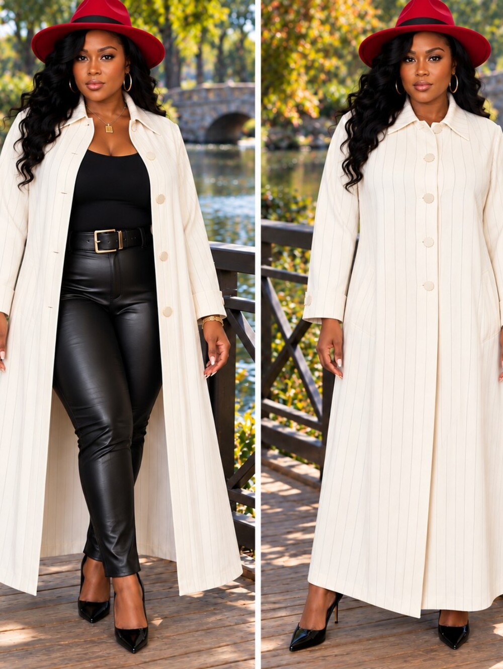 Lily and Taylor Vintage Cream Longline Pinstripe Trench Coat